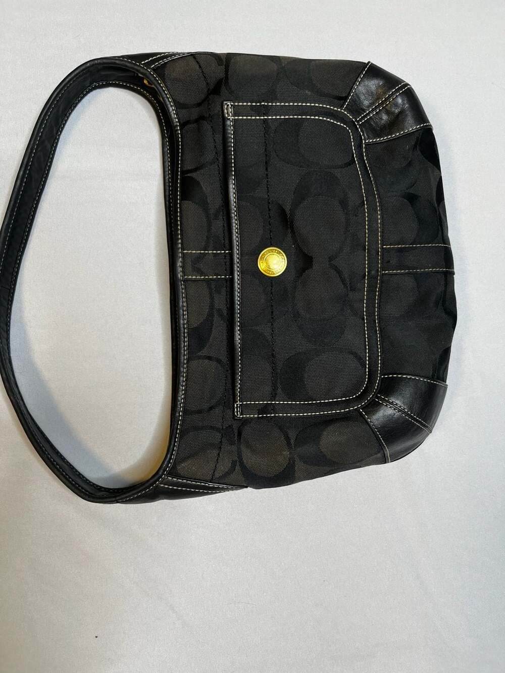 Coach Black Signature Canvas and Leather Ergo Hobo Shoulder Bag